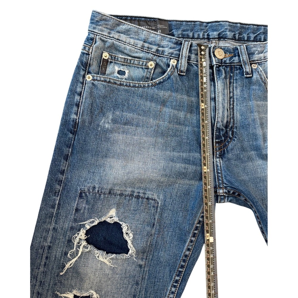 Armani Exchange Jeans Mens 31‎ Blue Straight Distressed Ripped Patch Denim - Picture 7 of 11
